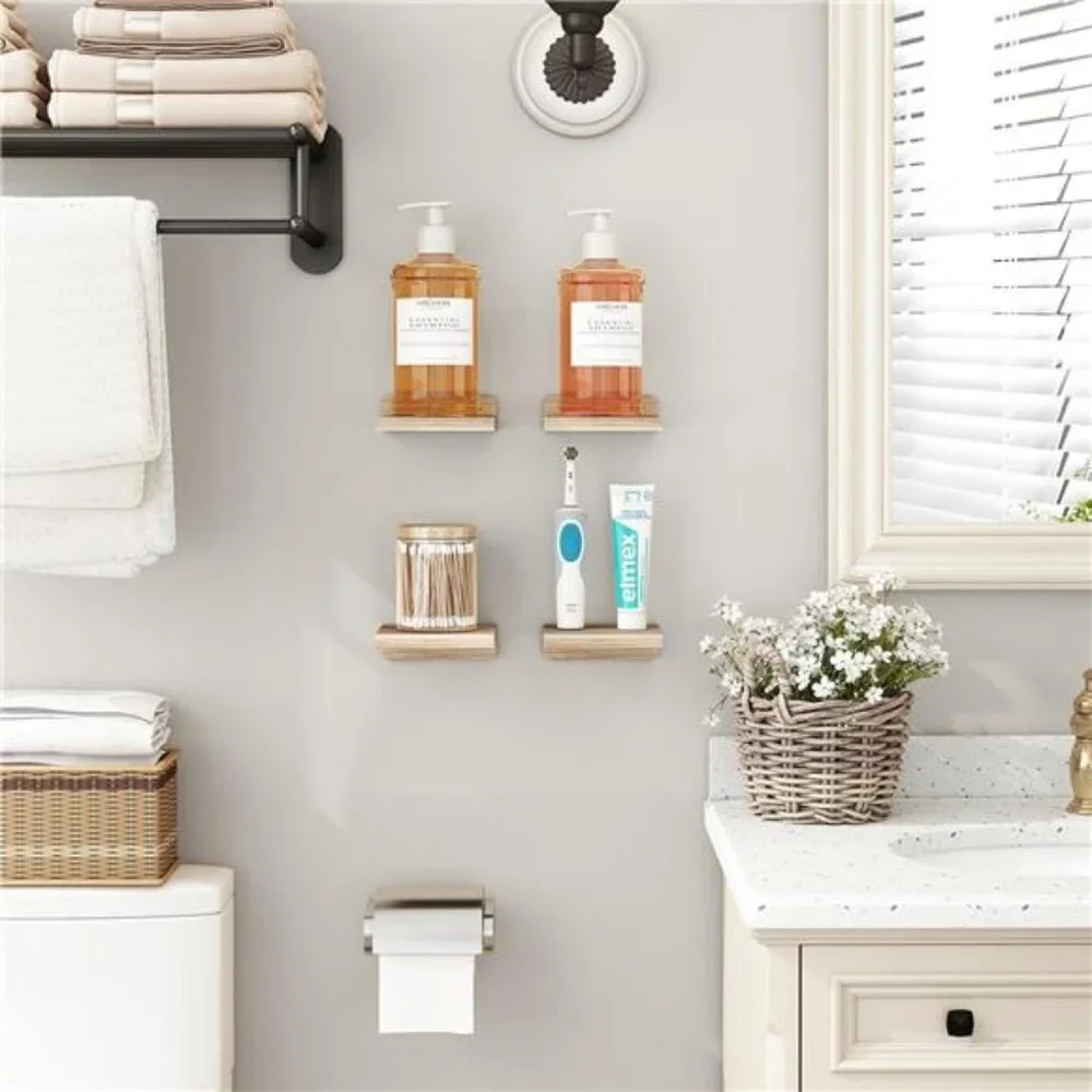 Set of 4 Floating Shelves Rustic Wood Small Wall Mounted Shelves